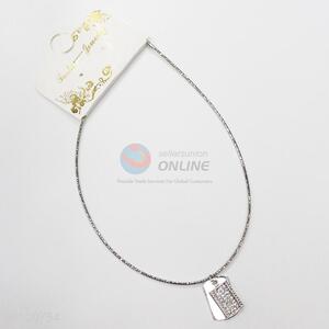 Paved clear stone charm alloy silver necklace