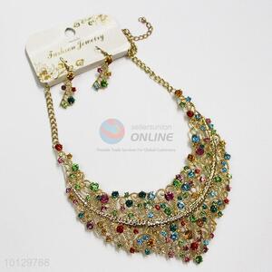 Unique design colorful stoned fashion alloy necklace&earrings set