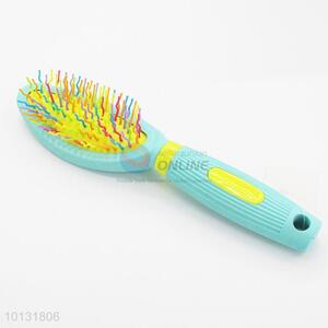 Thin Oval Shape Rainbow Big Wet Hair Brush Curved Needle Hair Brush Detangle Hair Comb with Green Plastic Handle