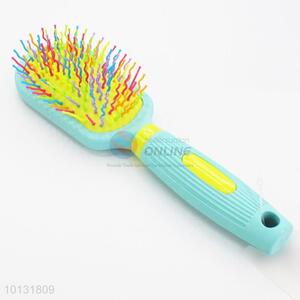 Rectangle Shape Rainbow Big Wet Hair Brush Curved Needle Hair Brush Detangle Hair Comb with Green Plastic Handle