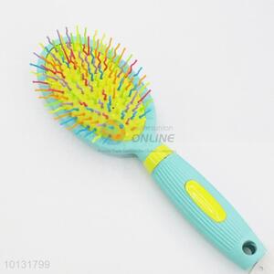 Oval Shape Rainbow Big Wet Hair Brush Curved Needle Hair Brush Detangle Hair Comb with Green Plastic Handle