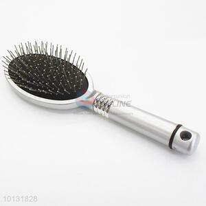 Silver Oval Shape Round Handle Plastic Makeup Beauty Hairbrush Massage Comb Accessories
