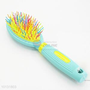 Small Oval Shape Rainbow Big Wet Hair Brush Curved Needle Hair Brush Detangle Hair Comb with Green Plastic Handle