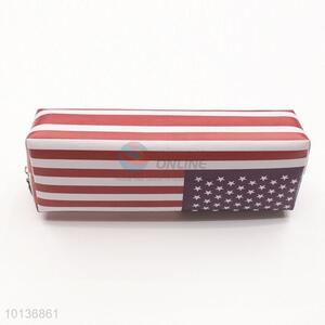 American Flag Pattern PU Leather and Polyacrylonitrile Simple Zipper Pen Bag Pencil Bag