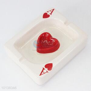 Red Hearts Poker Pattern Ceramic Cigar Ashtray