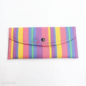 Multicolor Stripe Pattern Women Leather Wallet Girl Long Purse