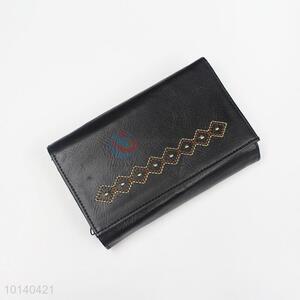 Fashion Style PU Card Holder, Black Folding Wallet