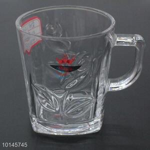 Transparent drinking <em>glass</em> <em>cup</em> with handle