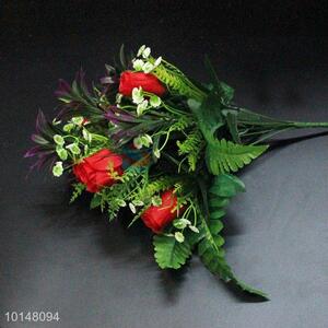 Nine head rose with plastic grass artificial flowers