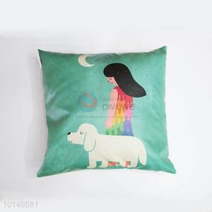 Endearing Girl and Dog Printing Square Pillow