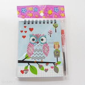 Blue Color Owl Pattern Notebook with Pen