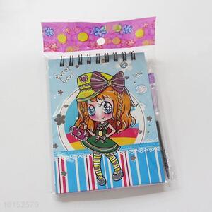 Girl Cartoon Pattern Portable Notebook with Pen