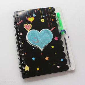 School Student Stationery Black Spiral Notebook with Pen