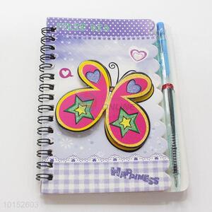 Purple Butterfly Printed Squre Spiral Notebook with Pen
