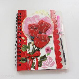 Red Rose Office Supply Notebook with Pen