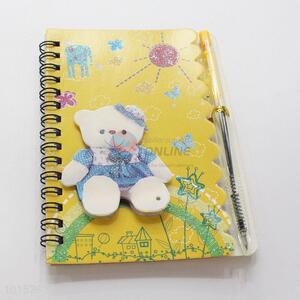 Yellow Color Bear Pattern Office Supply Notebook with Pen