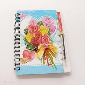 Flower Pattern Spiral Notebook with Pen Notebook for School
