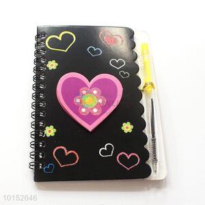 Fashion Heart Black Spiral Notebook with Pen Wholesale