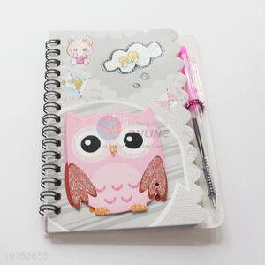 Cute Owl Printed Office Student Grey Notebook with Pen
