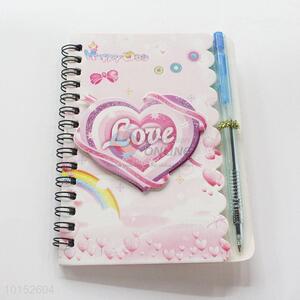 Heart Pattern Squre Shape Spiral Notebook with Pen
