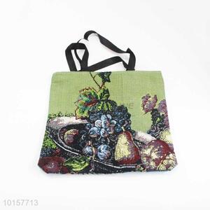 28*28cm Plants Printed Grosgrain Hand Bag with Zipper,Black Belt