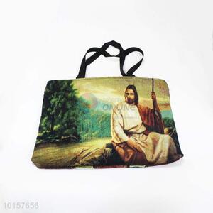 28*38cm Jesus Printed Grosgrain Hand Bag with Zipper,Black Belt