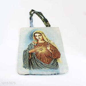 38*28cm Top Selling Religious Themes Grosgrain Hand Bag with Zipper,Green Belt