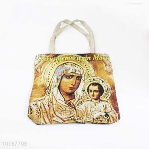 28*28cm Beautiful Religious Themes Grosgrain Hand Bag with Zipper,White Belt
