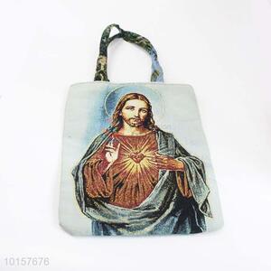 38*28cm Best Selling Religious Themes Grosgrain Hand Bag with Zipper,Green Belt