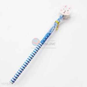 Office School Supplies Blue Stripe Pattern Pencil with Cartoon Rabbit Shaped Eraser