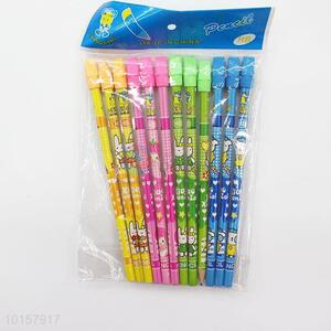 12 Pieces/Bag Cute Cartoon Pattern Office School Supplies Wooden Pencil with Eraser