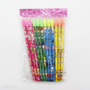 12 Pieces/Bag Lovely Cartoon Animals Pattern Office School Supplies Wooden Pencil with Eraser