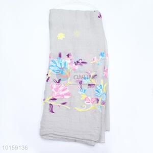 China Factory Flower Embroidered Cotton Fabric Scarf