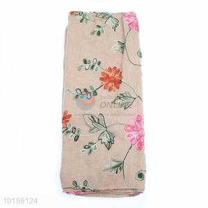 New Design Flower Embroidered Cotton Fabric Scarf
