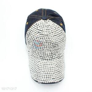 Fashion Dark Blue Denim Cap with Rhinestone