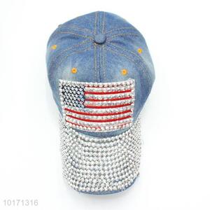 Custom Denim Rhinestone Baseball Cap with Visor