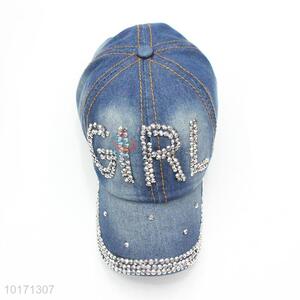 Fashion Girl Letter Pattern Rhinestone Denim Hats