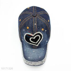 Newly Heart Pattern Washed Baseball Cap Denim Hats