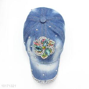 Women Outdoor Visor Hat Rhinestone Denim Caps