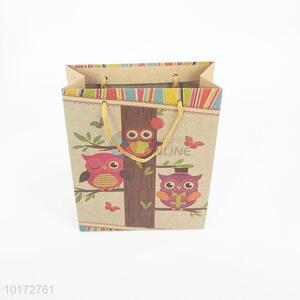 Owl printing brown kraft paper bag with handle