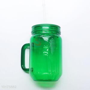 Green Plastic Drink Juice Water Bottle with Straw