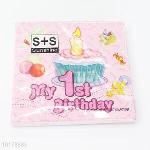 Promotional birthday cake printed wood pulp paper napkin