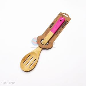 Popular Bamboo Leakage Ladle with Colored Handle for Kitchen Use