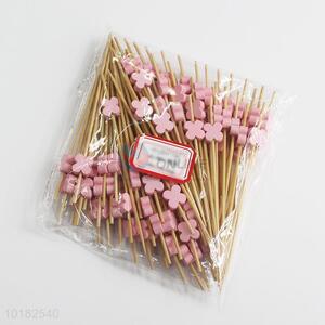 Promotional Pink Flower Design Eco-Friendly Bamboo Fruit Pick