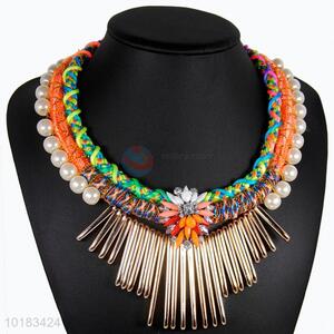Best Selling Folk Style Jewelry Woven Necklace with Pearl
