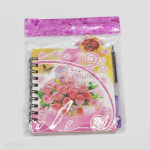 Flower Printed Spiral Notebook with Pen