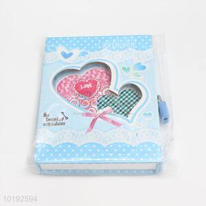 Love Heart Printed Blue Creative Dairy Notebook with Lock