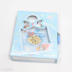 Promotional Bowknot Printed Sky Blue Dairy Notebook with Lock