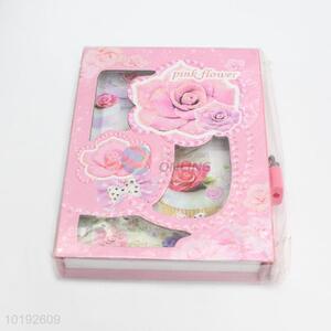 Wholesale Pink Rose Deign Creative Notebook with Lock