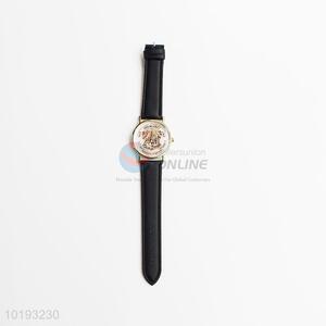 Promotion round lady watch pu squartz printed watch